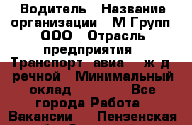 Водитель › Название организации ­ М Групп, ООО › Отрасль предприятия ­ Транспорт, авиа- , ж/д, речной › Минимальный оклад ­ 27 000 - Все города Работа » Вакансии   . Пензенская обл.,Заречный г.